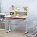 Bureau d'étude pour enfants réglable en hauteur avec plateau inclinable, tiroir et étagère rose