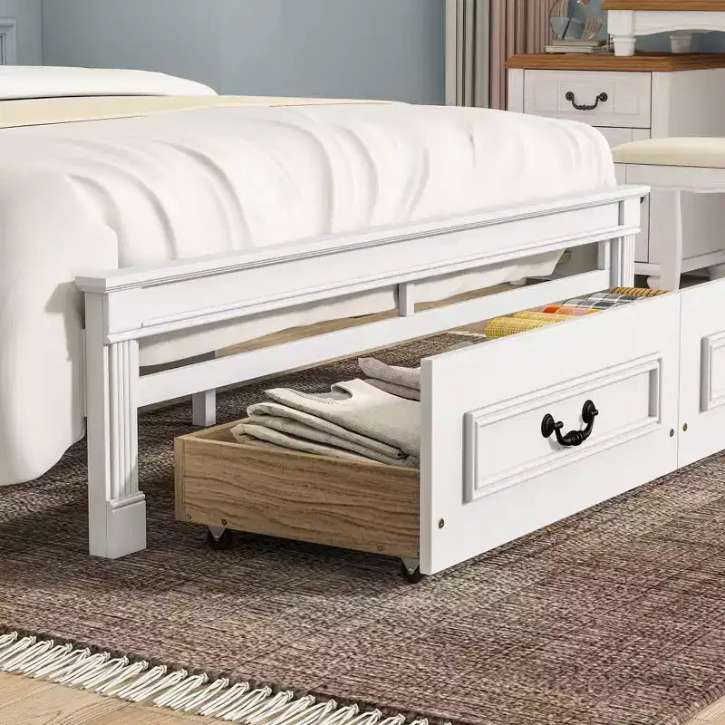 Lit plateforme avec tête de lit haute, cadre de lit rustique en bois avec 2 tiroirs, lumières LED et ports USB