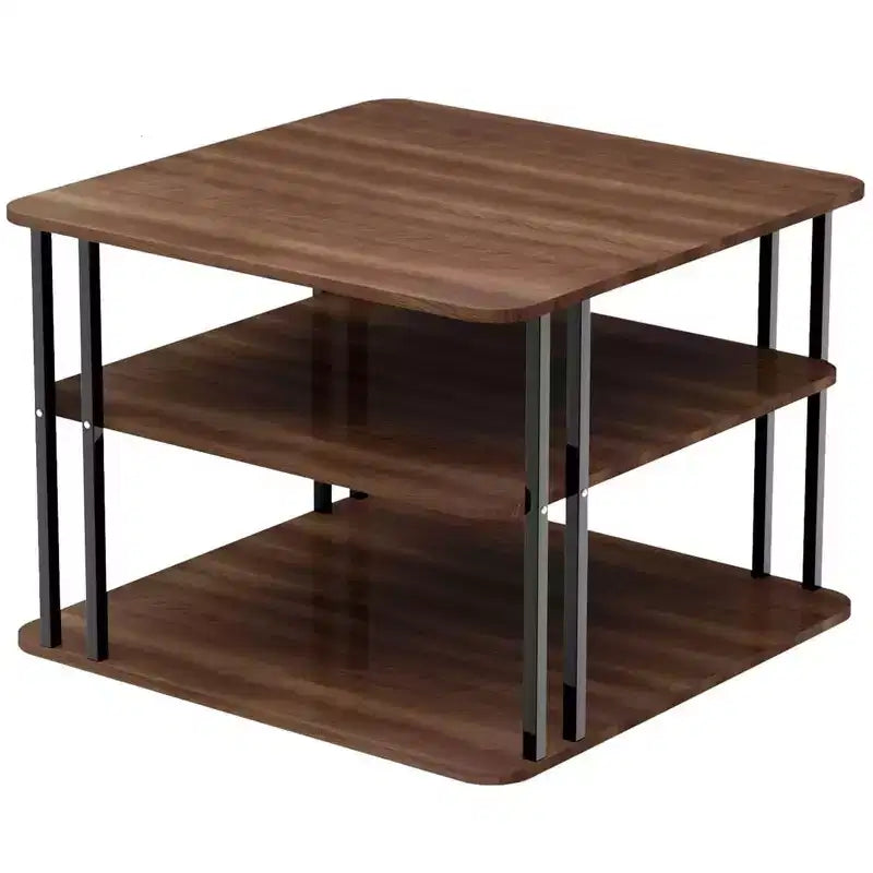 GOLDFAN 3-Tier Square Coffee Table with Storage Modern Living Room Deep Oak/Black