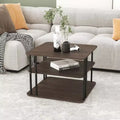 Table basse carrée à 3 niveaux avec rangement, pour salon moderne, chêne foncé/noir