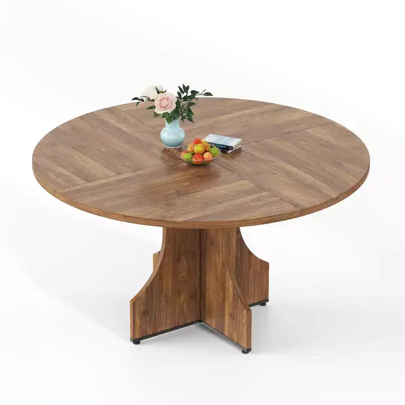 47 Round Dining Table for 4-6, Rustic Farmhouse, Wood Pedestal Base, Easy Assembly, for Small Apartments & Breakfast Nooks