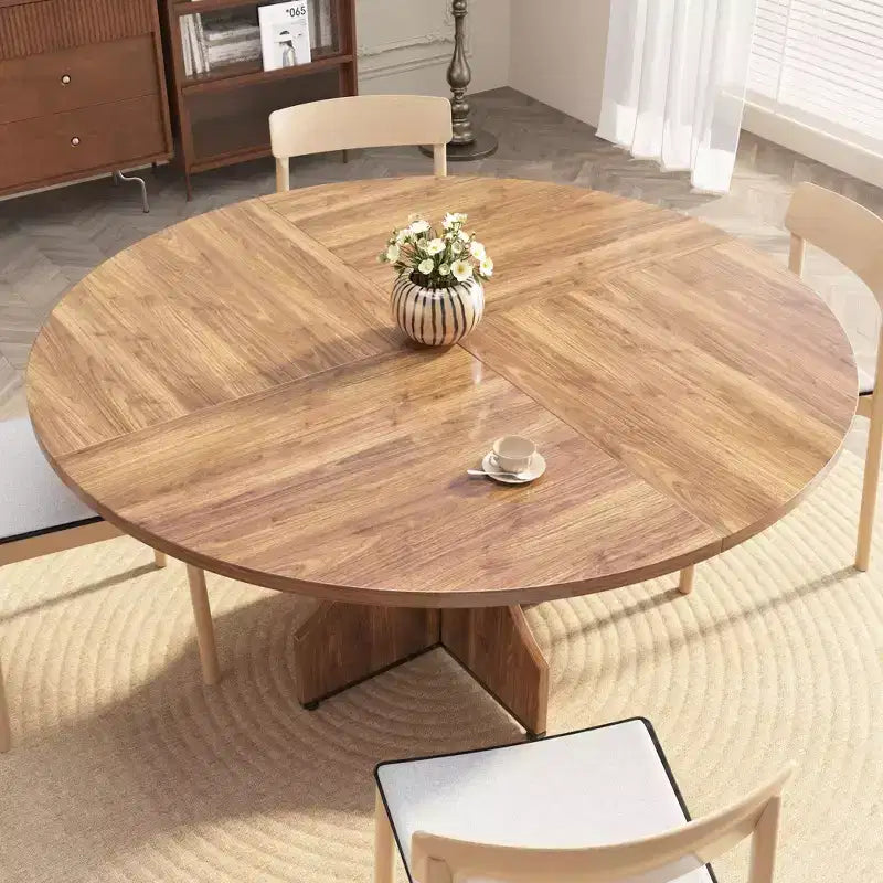 Table à manger ronde de 47" pour 4 à 6 personnes, style rustique ferme, piédestal en bois, assemblage facile, pour petits appartements et coins-repas.