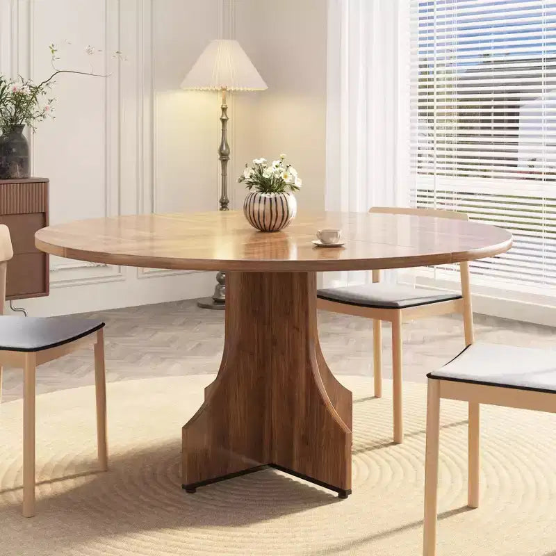 Table à manger ronde de 47" pour 4 à 6 personnes, style rustique ferme, piédestal en bois, assemblage facile, pour petits appartements et coins-repas.