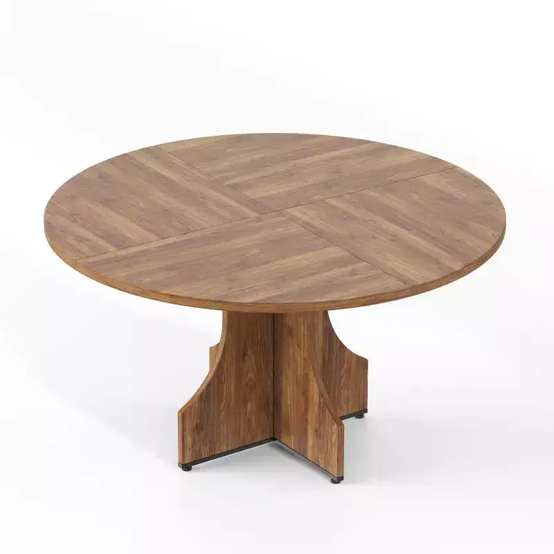 Table à manger ronde de 47" pour 4 à 6 personnes, style rustique ferme, piédestal en bois, assemblage facile, pour petits appartements et coins-repas.