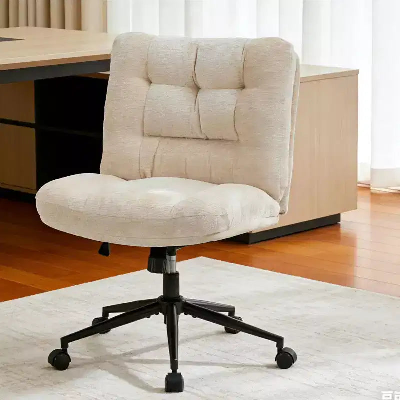 Chaise en chenille croisée avec roulettes, chaise de bureau large pour coiffeuse, chaise de bureau pivotante à 360° et réglable en hauteur pour chambre à coucher
