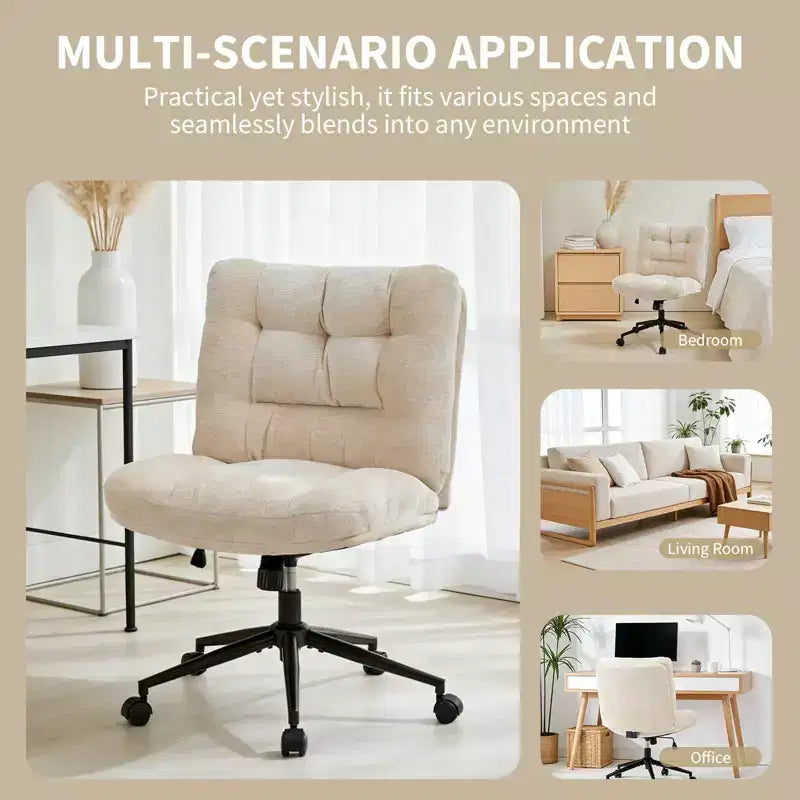 Chaise en chenille croisée avec roulettes, chaise de bureau large pour coiffeuse, chaise de bureau pivotante à 360° et réglable en hauteur pour chambre à coucher