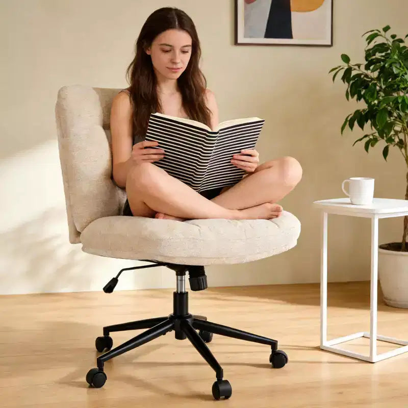 Chaise en chenille croisée avec roulettes, chaise de bureau large pour coiffeuse, chaise de bureau pivotante à 360° et réglable en hauteur pour chambre à coucher