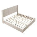 Cadre de lit plateforme King Size en bois massif avec tête de lit, aucun sommier tapissier requis et montage facile, beige