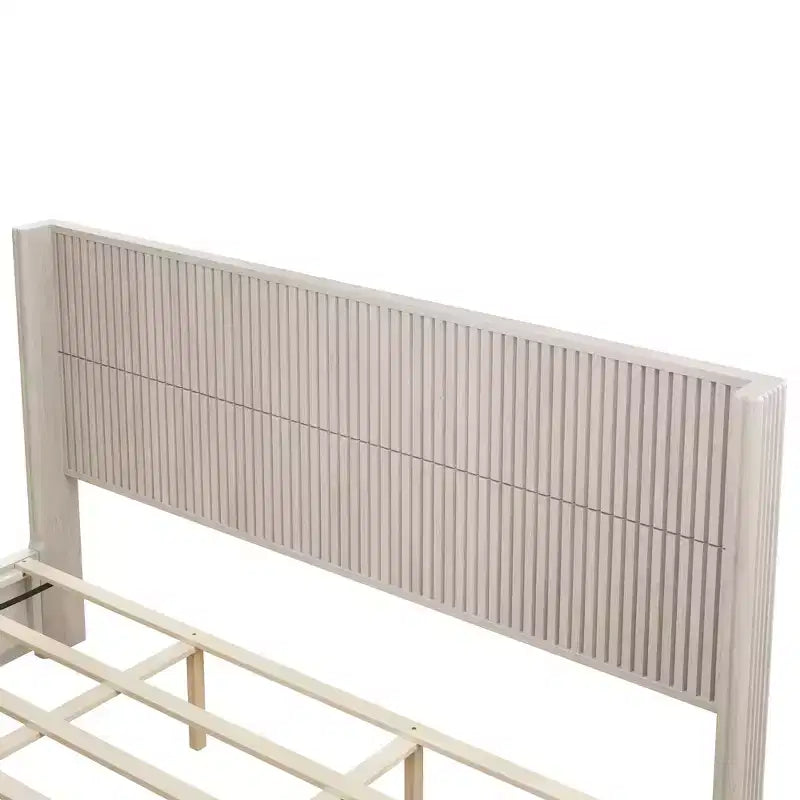 Cadre de lit plateforme King Size en bois massif avec tête de lit, aucun sommier tapissier requis et montage facile, beige