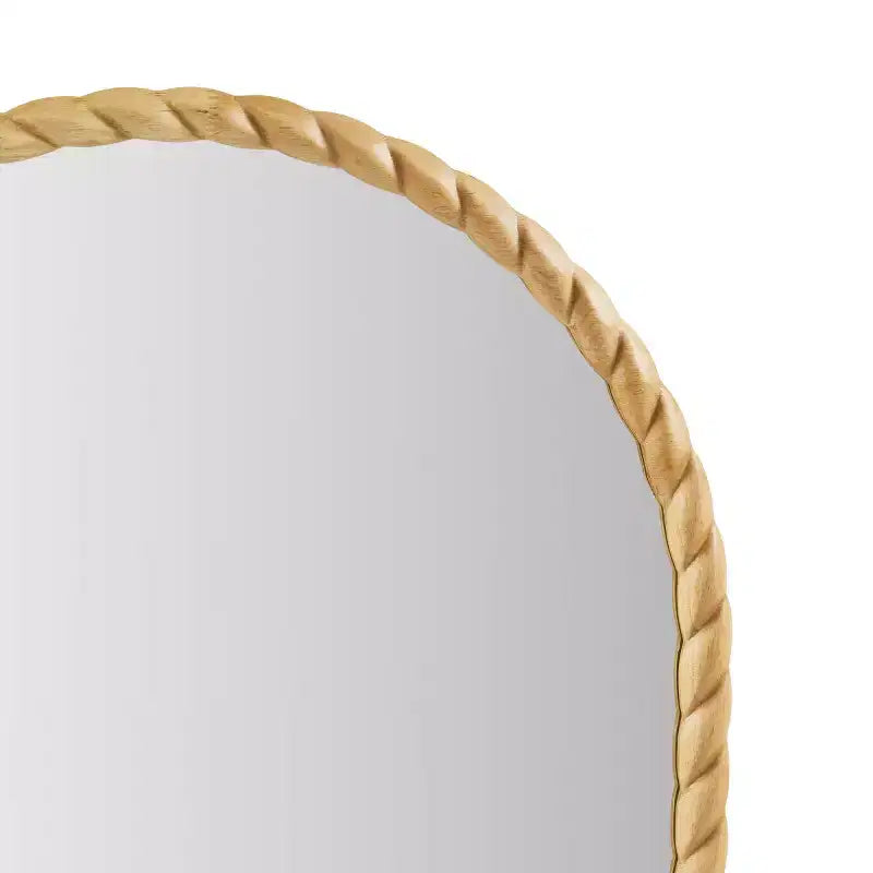 Miroir décoratif mural en arc de 24 x 36 po avec cadre élégamment tressé en bois d'hévéa, accent moderne pour chambre à coucher, salle de bain, salon