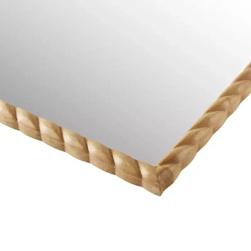 Miroir décoratif mural en arc de 24 x 36 po avec cadre élégamment tressé en bois d'hévéa, accent moderne pour chambre à coucher, salle de bain, salon