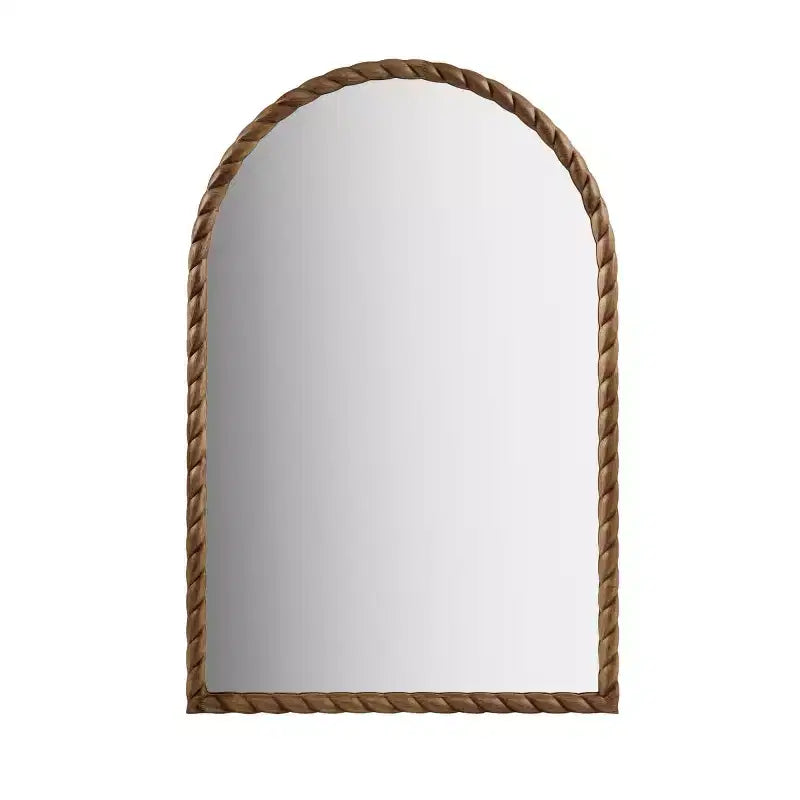 Miroir décoratif mural en arc de 24 x 36 po avec cadre élégamment tressé en bois d'hévéa, accent moderne pour chambre à coucher, salle de bain, salon