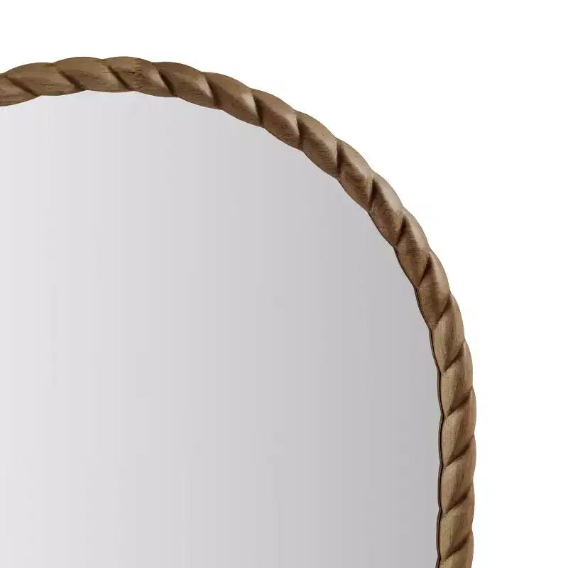 Miroir décoratif mural en arc de 24 x 36 po avec cadre élégamment tressé en bois d'hévéa, accent moderne pour chambre à coucher, salle de bain, salon