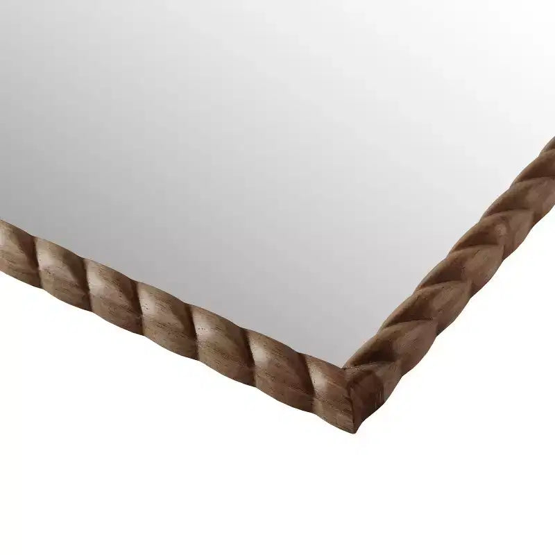 Miroir décoratif mural en arc de 24 x 36 po avec cadre élégamment tressé en bois d'hévéa, accent moderne pour chambre à coucher, salle de bain, salon