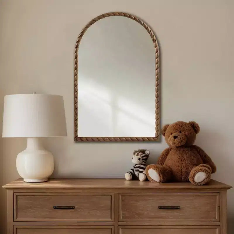 24 x 36 Arched Wall Decorative Mirror with Elegantly Braided Rubberwood Frame, Modern Accent for Bedroom, Bathroom, Living Room-Panipeachy