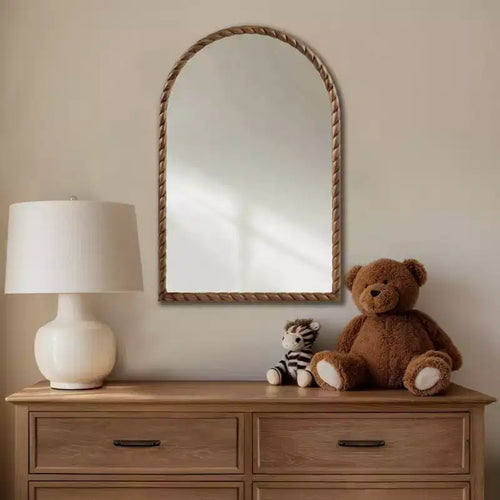 24 x 36 Arched Wall Decorative Mirror with Elegantly Braided Rubberwood Frame, Modern Accent for Bedroom, Bathroom, Living Room-Panipeachy