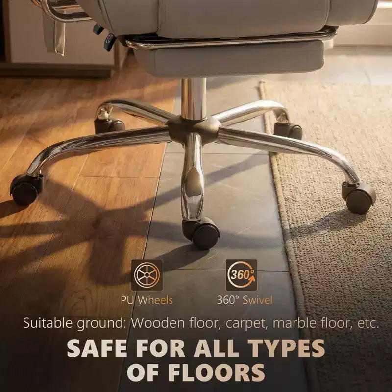 Fauteuil de bureau massant avec 6 points de vibration, fauteuil inclinable surrembourré à dossier haut, en cuir PU, hauteur réglable, roulettes pivotantes