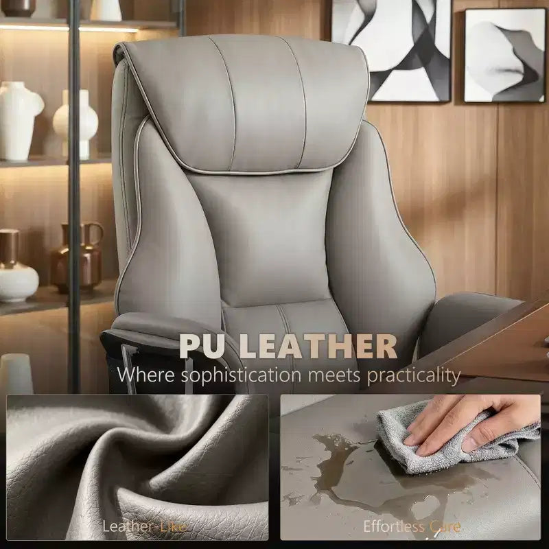 Fauteuil de bureau massant avec 6 points de vibration, fauteuil inclinable surrembourré à dossier haut, en cuir PU, hauteur réglable, roulettes pivotantes