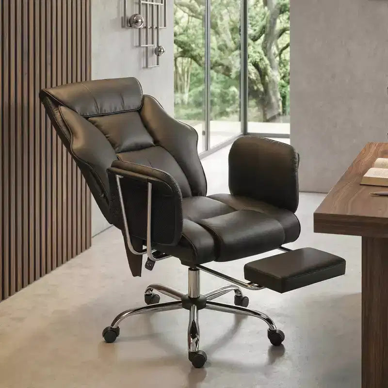 Fauteuil de bureau massant avec 6 points de vibration, fauteuil inclinable surrembourré à dossier haut, en cuir PU, hauteur réglable, roulettes pivotantes