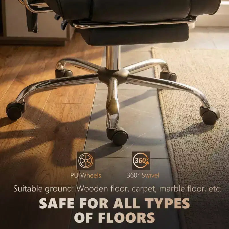 Fauteuil de bureau massant avec 6 points de vibration, fauteuil inclinable surrembourré à dossier haut, en cuir PU, hauteur réglable, roulettes pivotantes