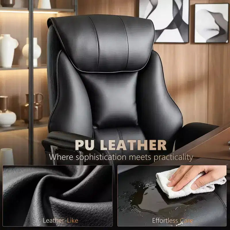 Fauteuil de bureau massant avec 6 points de vibration, fauteuil inclinable surrembourré à dossier haut, en cuir PU, hauteur réglable, roulettes pivotantes