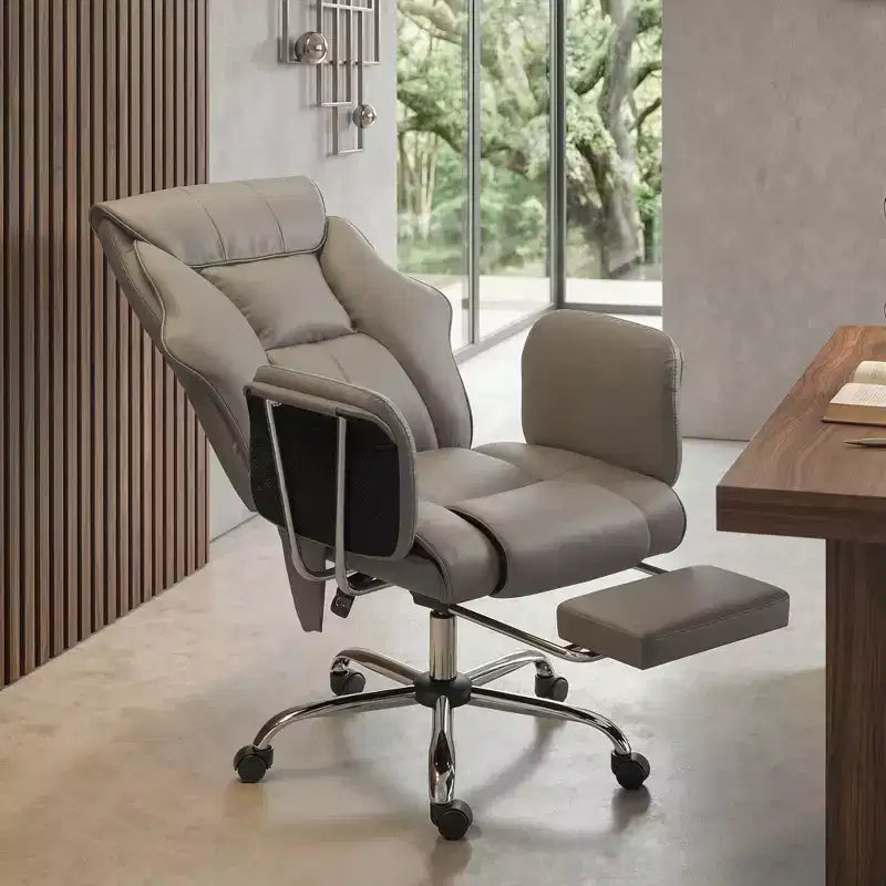 Fauteuil de bureau massant avec 6 points de vibration, fauteuil inclinable surrembourré à dossier haut, en cuir PU, hauteur réglable, roulettes pivotantes