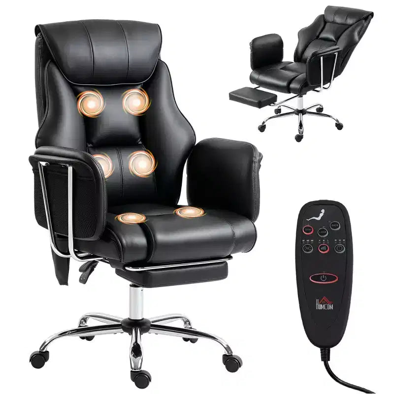 Massage Office Chair with 6 Points Vibration, Overstuffed Reclining Desk Chair with High Back, PU Leather, Adjustable Height, Swivel Wheels
