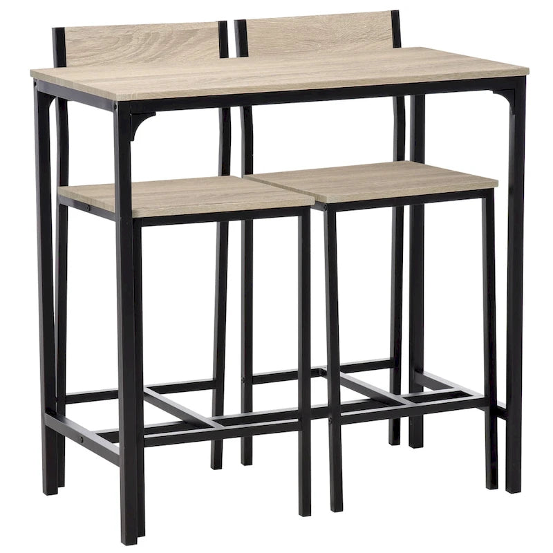 3 Piece Bar Table and Chairs, Industrial Dining Table Set for 2, Counter Height Kitchen Table with Bar stool