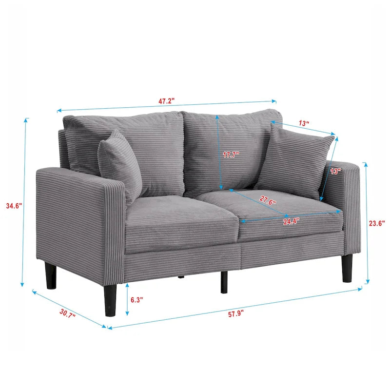 Modern Upholstered Sofa with 2 Pillows and High Density Foam Cushion, Wooden Frame for Home Lounge Area and Office