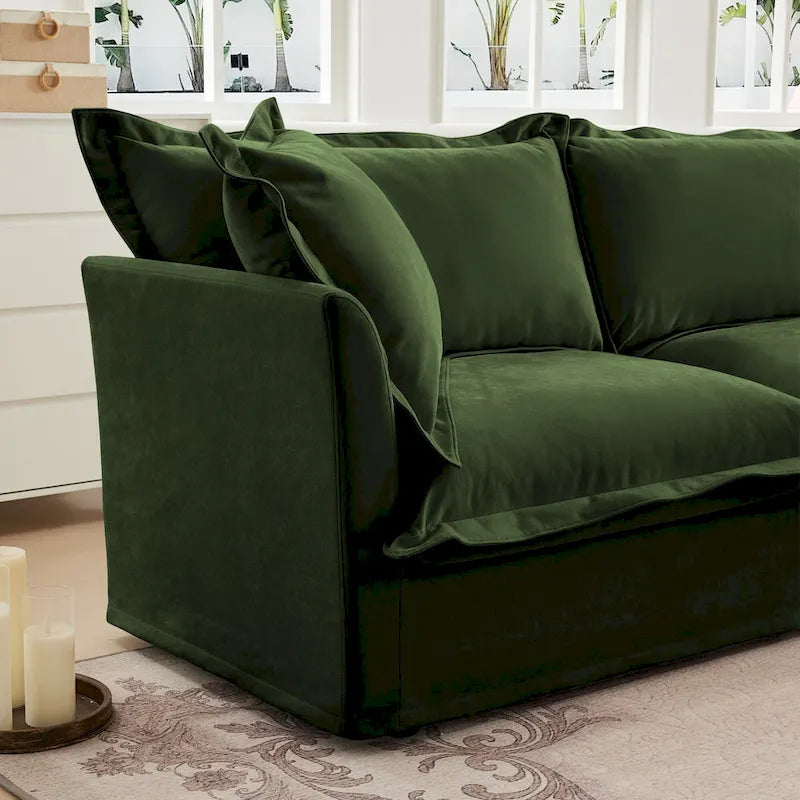 120 Chenille L-Shaped Sectional with Convertible Ottoman & 2 Pillows and 3-Seater Cloud Couch