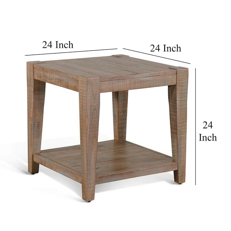 Lilly Side End Table, 1 Shelf, Light Brown Mahogany, 24 Inch Square