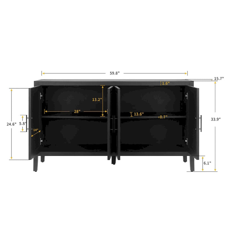 Wood Sideboard Cabinet with Pattern Door, Buffet Cabinet with Adjustable Shelves, Console Table with Solid Wood Legs