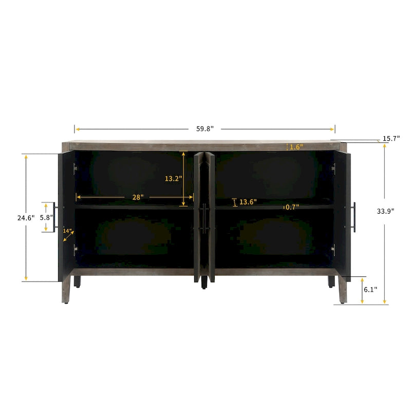 Wood Sideboard Cabinet with Pattern Door, Buffet Cabinet with Adjustable Shelves, Console Table with Solid Wood Legs
