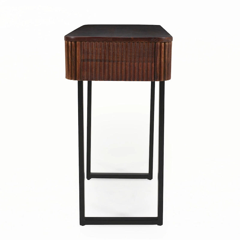 Solid Wood Entryway Table with Fluted Design,Honey and Black