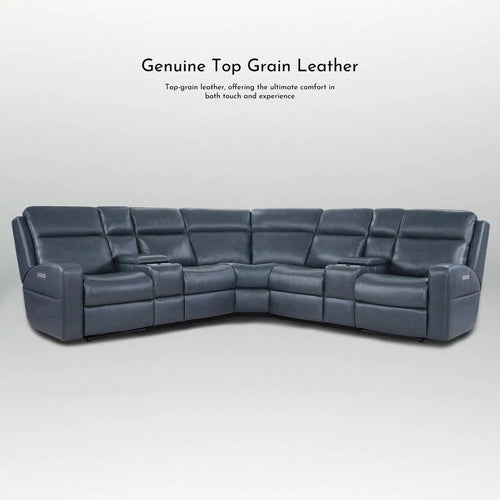 110 W Width Genuine Leather Power Recliner Sectional with Storage, USB&USB-C Port for Living Room