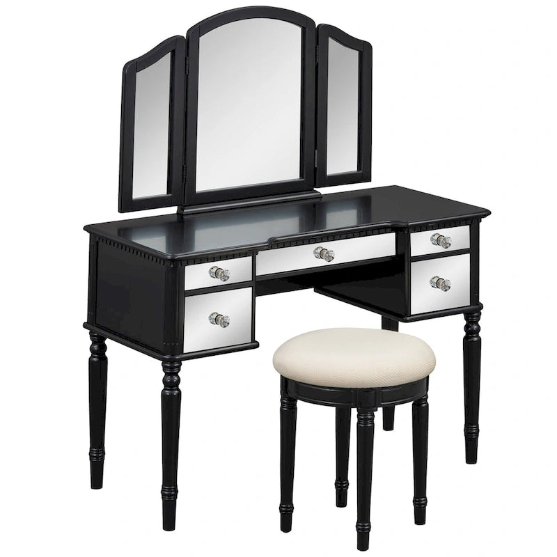 43 Dressing Table Set with Mirrored Drawers and Stool