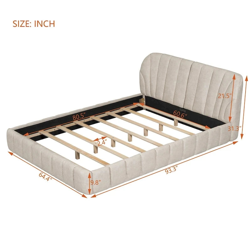 Modern Queen Size Upholstered Bed with Thick Fabric