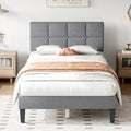 Linen Upholstered Platform Bed with Adjustable Headboard