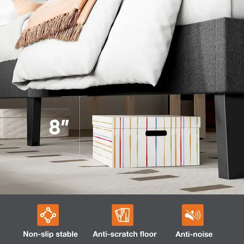 Linen Upholstered Platform Bed with Adjustable Headboard