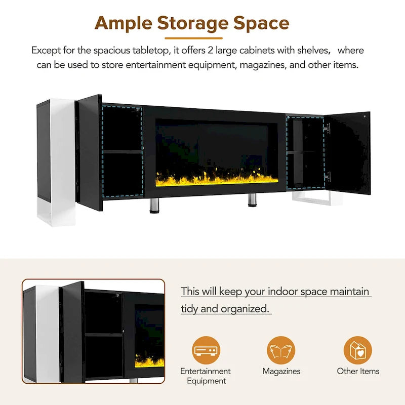Modern 68.1 Fireplace TV Stand with 2 Large Cabinets for TVs up to 78
