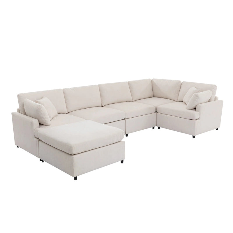 100.4 Spacious U-Shape 6 Seater Sectional Sofa with Removable Ottomans and Pillow, Flexible Configuration
