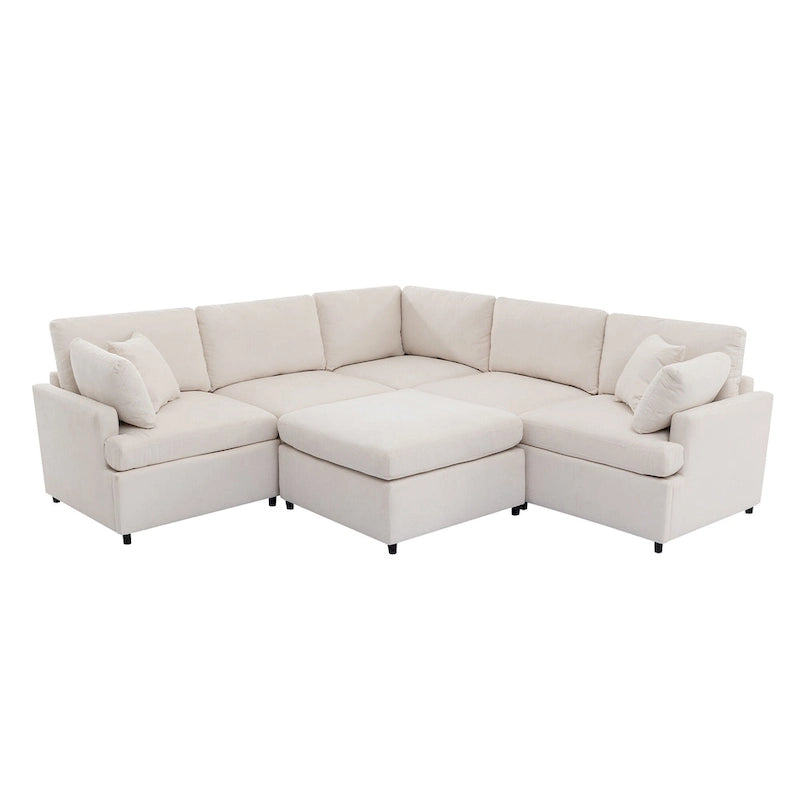 100.4 Spacious U-Shape 6 Seater Sectional Sofa with Removable Ottomans and Pillow, Flexible Configuration