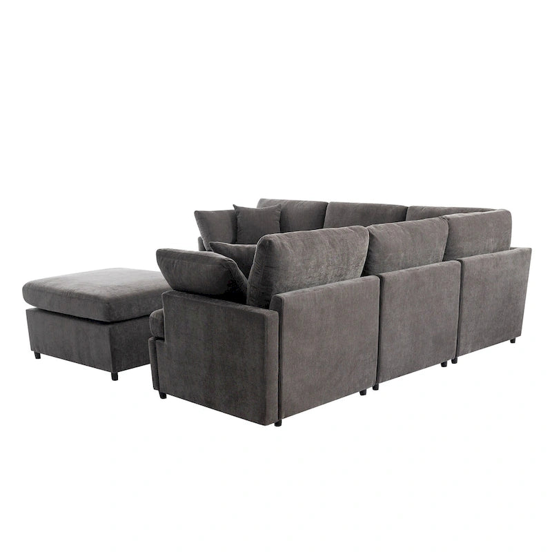 100.4 Spacious U-Shape 6 Seater Sectional Sofa with Removable Ottomans and Pillow, Flexible Configuration