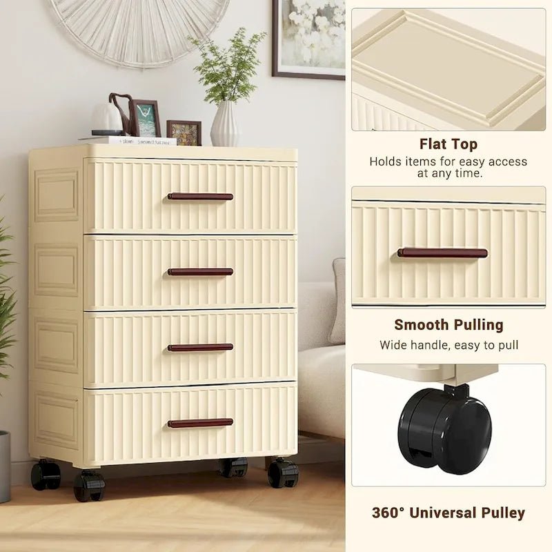 4 or 5 Layers Plastic Drawer Storage Cabinet Bedside Table with Handle