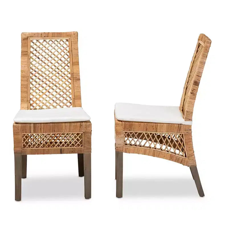 2pc Argos Rattan and Wood Dining Chair Set Natural/Brown - bali & pari: Tropical Craftsmanship, Plush Comfort