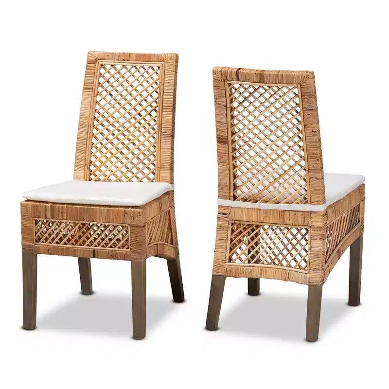 2pc Argos Rattan and Wood Dining Chair Set Natural/Brown - bali & pari: Tropical Craftsmanship, Plush Comfort