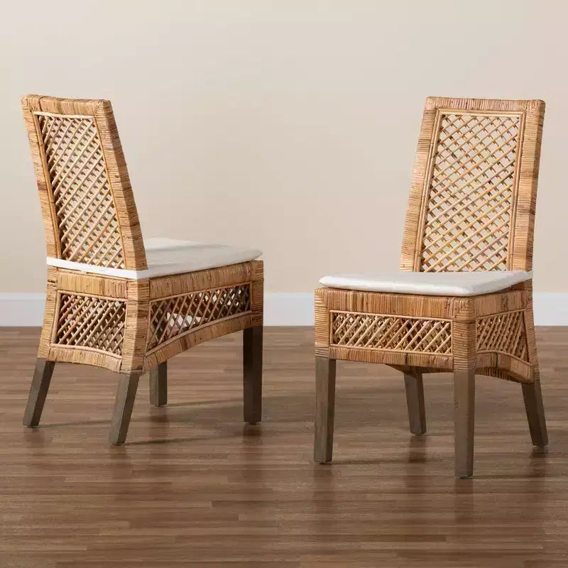 2pc Argos Rattan and Wood Dining Chair Set Natural/Brown - bali & pari: Tropical Craftsmanship, Plush Comfort