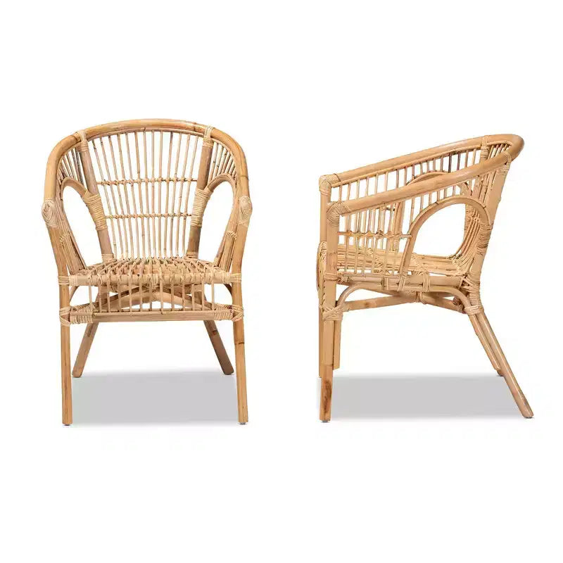2pc Alleta Rattan Dining Chair Set Natural/Brown - bali & pari: Bohemian Style, No Assembly Required