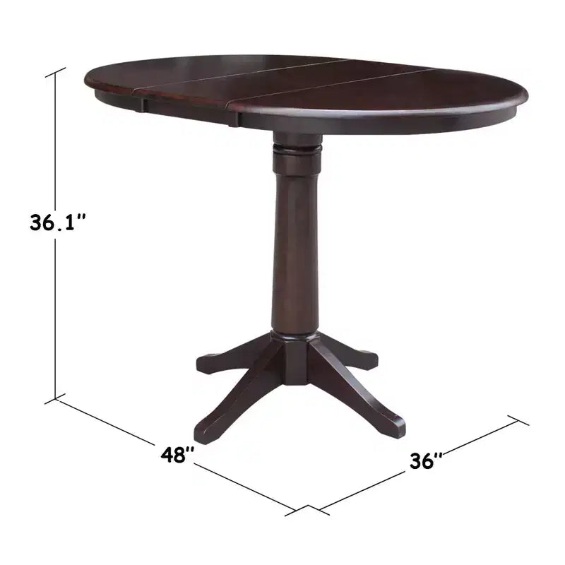 36" Magnolia Round Top Counter Height Dining Table with 12" Leaf Rich Mocha - International Concepts
