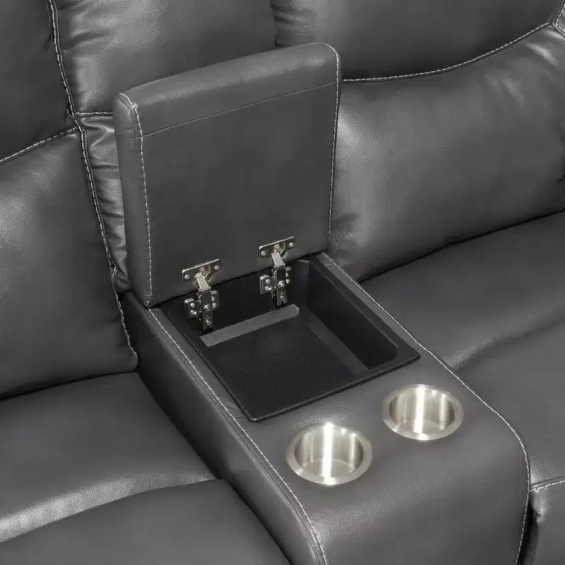Isabella Upholstered Console Loveseat Gray: Storage, Cup Holders - Steve Silver Co.